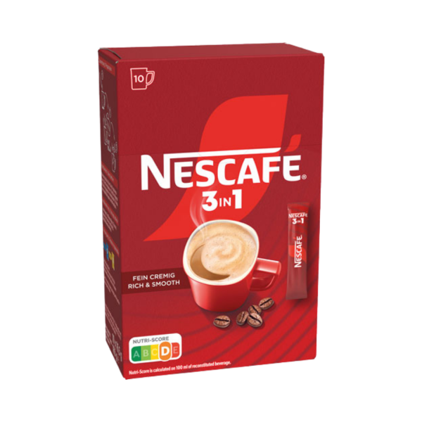 Nescafé 3in1 Classic, Löskaffee-Sticks mit Creamer & Zucker, 10 Portionen, 155g
